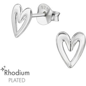 Joy|S - Zilveren hartje oorbellen - 6 x 7 mm - oorknoppen - gehodineerd / rhodium