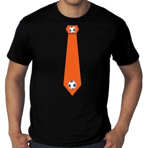 Grote maten zwart t-shirt Holland / Nederland supporter oranje voetbal stropdas EK/ WK voor heren XXXL