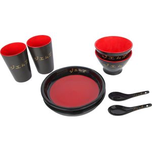 Aziatisch Rijst Servies Set - 8 delig - Geschikt voor 2 Personen - Exclusief Ontwerp - Yoghurtschaal - Fruitschaal - Onderzet bord - Chinese lepel - Drinkbeker - Rood Zwart Goud - Trendy - Exclusief - Luxe Giftbox - Design by Tonny Baars