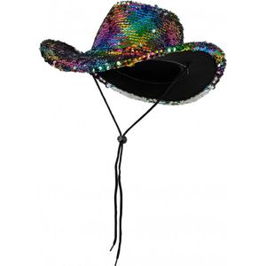 Luxe Cowboy hoed rainbow pailletten - Thema feest festival pride regenboog fun evenement