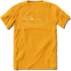 Gekke Kat - Katten T-Shirt Kleding Cadeau | Dames - Heren - Unisex | Dieren shirt | Grappig Verjaardag kado | Tshirt Met Print | - Geel - XL