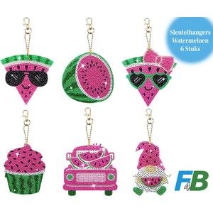 F4B Watermeloen Sleutelhanger Diamond Painting | Dubbelzijdig | 6 Stuks | Cupcake | Kinderen | Meiden | Pakket Volledig