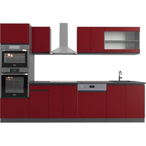 Vicco R-Line Complete keukeneenheid – 300 cm J-vorm, met hoge kast, zonder werkblad Rood/antraciet J-vorm, met hoge kast, zonder werkblad