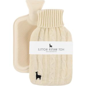 Hot Water Bottle with Soft Knitted Cover - Leak-Proof for Pain Relief - Natural Rubber - Beige, Children and Adults