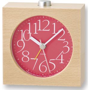 Lemnos AY design wekker | Moderne klok met minimalistisch ontwerp | Eigenschappen: Rood, 11,3cm, 2 jaar garantie, Hout, Snooze functie, LED-lampje, Stil uurwerk