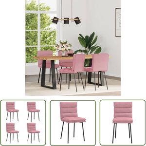 The Living Store Eetkamerstoelen 4 st fluweel roze - Eettafelstoel - Eetkamerstoel - Velours Stoel - Roze Stoel - Moderne Stoel