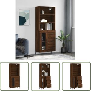 The Living Store Hoge kast 69,5x34x180 cm bewerkt hout bruin eikenkleur - Hoge Kast - Kast - Houten Kast - Bruine Eiken Kast - Opbergkast