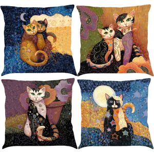Pack of 4 Cushion Covers, 45 x 45 cm, Cat Decorative Cushion Cover, Cotton Linen Cushion Cover, Sofa Cushion Cover, Outdoor Garden Decoration
