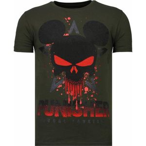 Punisher Mickey - Rhinestone T-shirt - Khaki
