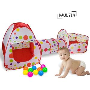 Multis - Kinder Ballenbak - Met Tunnel - Speeltent - Baby - Peuter - Buiten en Binnen - Rood met stippen