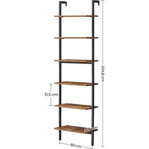 VASAGLE Industriele Ladderplank 6 Etages, Wandplank 15 kg Draagvermogen