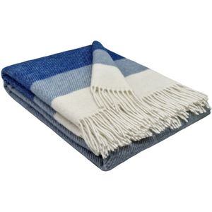 Plaids.shop® Wollen Plaid - MALMO - Lichtblauw-Blauw-Wit (140x200cm) Deken - 100% Wol