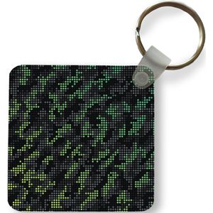 Sleutelhanger - Camouflage patroon van groene en grijze stippen - Plastic - Rond - Uitdeelcadeautjes