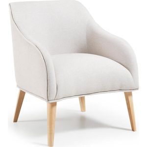 Kave Home - Bobly fauteuil in beige met houten poten en natuurlijke afwerking