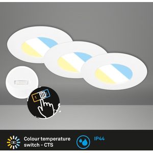 BRILONER - Inbouwspots badkamer - 7598036 - CTS kleurtemperatuurregeling via schakelaar - IP44 spatwaterdicht - Set van 3 - 4,9W - 580 lm - 9 x 4 cm - Wit