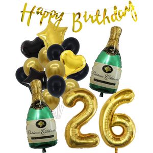 26 Jaar Verjaardag Cijferballon 26 - Feestpakket Snoes Ballonnen Pop The Bottles - Zwart Goud Groen Versiering
