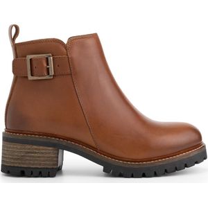 Mysa Myrtia dames leren enkellaarzen - Gevoerde boots - Cognac Bruin Leer - Maat 42