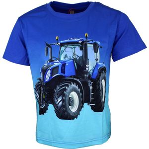 S&C Shirtje blauwe tractor blauw Kids & Kind Jongens Blauw - Maat: 110/116