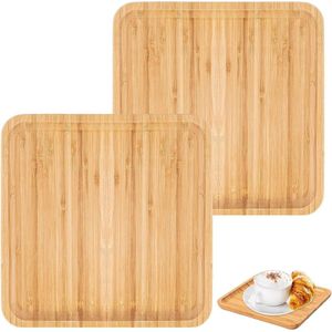 Bamboe dienblad 2 stuks - vierkant houten serveerschaal - decoratief dienblad voor onderzetters vetplanten thee koffie cake - 18 cm x 18 cm x 2 cm .