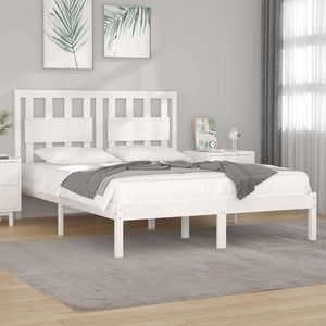 The Living Store Bedframe massief grenenhout wit 120x190 cm - Houten Bedframe - Bedframe Wit - Bedframe 120x190 - Grenenhout Bedframe - Klein Tweepersoons Bed