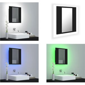 vidaXL Badkamerkast met spiegel en LED 40x12x45 cm acryl zwart - LED-spiegelkast - LED-spiegelkasten - Kast - Kasten