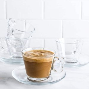 Pasabahce Barista - Kleine Espresso kopjes + Schoteltjes - 80 ml - Set van 6