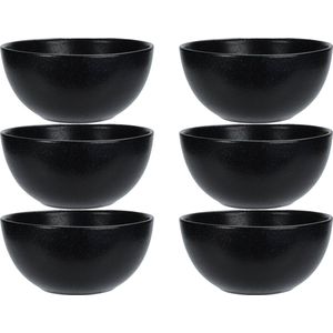 Excellent Houseware Soepkommen - 6x - Lava stone - keramiek - D15 x H7 cm - zwart - Stapelbaar