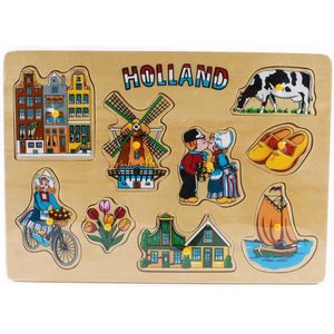 Houten puzzel Holland voor peuters en kleuters - Noppenpuzzel - Nederland