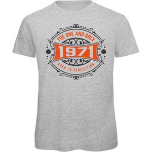 1971 The One And Only | Feest Kado T-Shirt Heren - Dames | Antraciet - Oranje | Perfect Verjaardag Cadeau Shirt | Grappige Spreuken - Zinnen - Teksten | Maat XXL