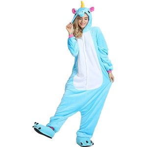 Leuke Dieren Onesie - Blauw Eenhoorn - Maat M (158-166CM) - Pyjama - Jumpsuit - Kostuums - Pyjama's - Nachtkleding - Themafeest - Verkleedkleding - Carnavalskleding - Dames - Heren- Kinderen - Volwassenen - Halloween