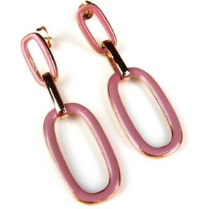 Zilveren oorringen oorbellen roos goud verguld Model Email met roze email