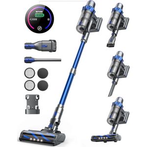 Goodivery® - Steelstofzuiger Draadloos - Steelstofzuigers - Snoerloze steelstofzuiger zonder zak - 450Watt - 25x18x44cm - Blauw/Zwart