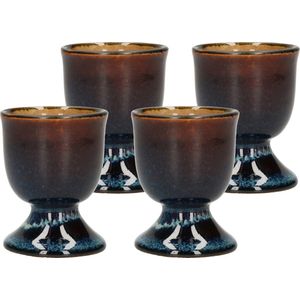 Cosy & Trendy Eierdopje - 4x stuks - porselein - blauw/bruin - 5 cm - eierdopjes