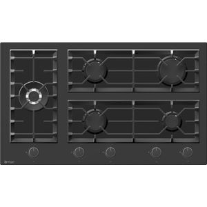 Wiggo WH-G935GR(B) - Inbouw gaskookplaat met Wok - 90cm - Zwart Glas