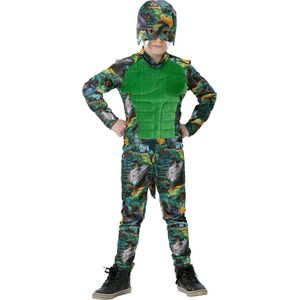 Funny Fashion - Slang Kostuum - Liam De Lizard - Jongen - Groen, Grijs - Maat 116 - Carnavalskleding - Verkleedkleding