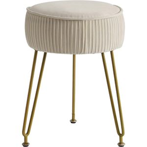 Velvet Round Footrest Stool Ottoman, Makeup Vanity Stool, Side Table, Velvet Dressing Table Seat, Pouf Couch Stool, Golden Steel Legs, Cream White LG-30M