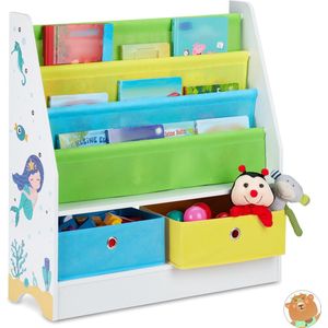 kinderkast - zeemeermin - 2 boxen - 3 vakken - 74 x 71 x 23 cm - kinderboekenkast kinderkamer