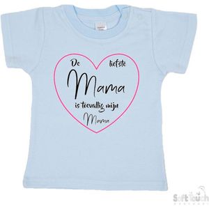 Soft Touch T-shirt Shirtje Korte mouw ""De liefste mama is toevallig mijn mama"" Unisex Katoen Blauw/roze/zwart Maat 62/68