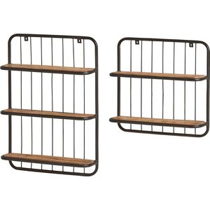 Grid - wandrek - set van 2 - zwart metalen frame - leggers mangohout