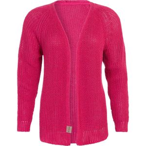 Knit Factory Daisy Kort Gebreid Dames Vest - Lente & zomer vest - Felroze damesvest reikend tot de heup - Dames cardigan gemaakt uit 80% Gerecycled katoen - Duurzaam & Milieuvriendelijk - Fuxhsia - 40/42