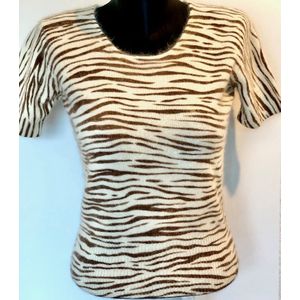 Merkloos - zebraprint - korte mouwen - Creme wit/Bruin - XS/34