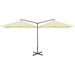 The Living Store Dubbele Parasol - Polyester - 600x290x260 cm - Zandkleurig - Stalen paal en baleinen