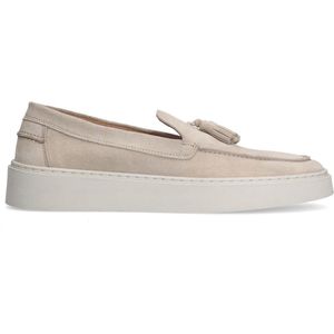 Manfield - Heren - Beige suède loafers met kwastjes - Maat 41