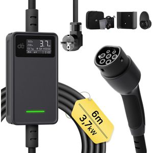 depow Type 2 Laadkabel Schuko 3,7kW 16A 1 fase 6 meter Kabel Mobiele Thuislader 230v EV-oplader met Regelbaar Digitaal Display Voor Elektrische Auto's