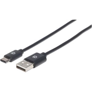 Manhattan USB-kabel USB 2.0 USB-A stekker, USB-C stekker 2.00 m Zwart 354929