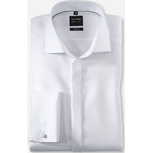 OLYMP Level 5 body fit overhemd - smoking overhemd - wit structuur met Kent kraag - Strijkvriendelijk - Boordmaat: 38