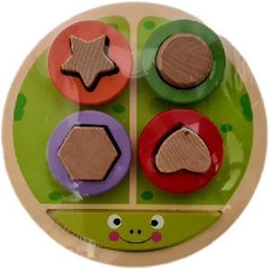Houten speelgoed - Puzzel - Kinderpuzzel - Groen - Kikker- 10+ Maanden- Educatief - ø 18 x h 4 cm