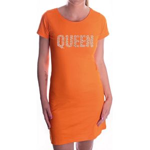 Glitter Queen jurkje oranje met steentjes/ rhinestones voor dames - Glitter kleding/ foute party outfit - EK/WK / Koningsdag L