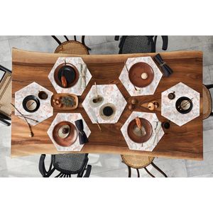 Placemats hexagon - Onderleggers placemats - Placemat zeshoek - Rose goud - Marmer print - Wit - Patroon - 8 stuks