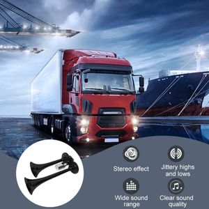 12 V vrachtwagenclaxon 115 db luchthoorn dubbele buis met compressor - zwart metaal - voor auto trein boot - luid geluid